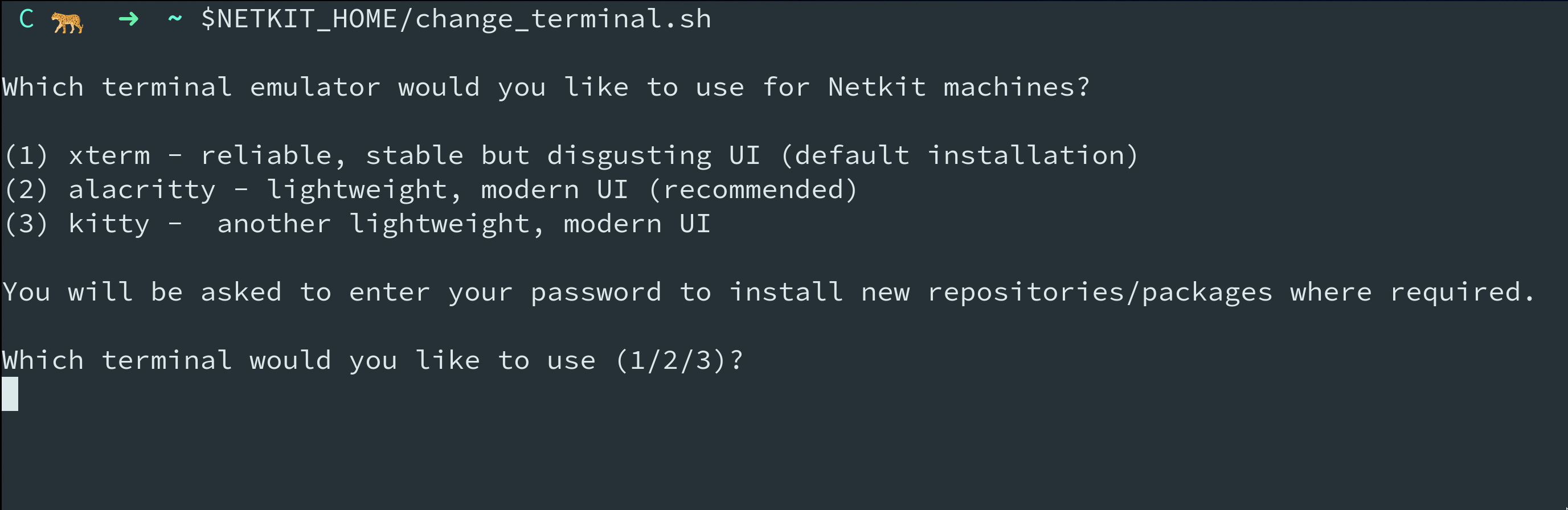 Screenshot of Using change_terminal.sh script